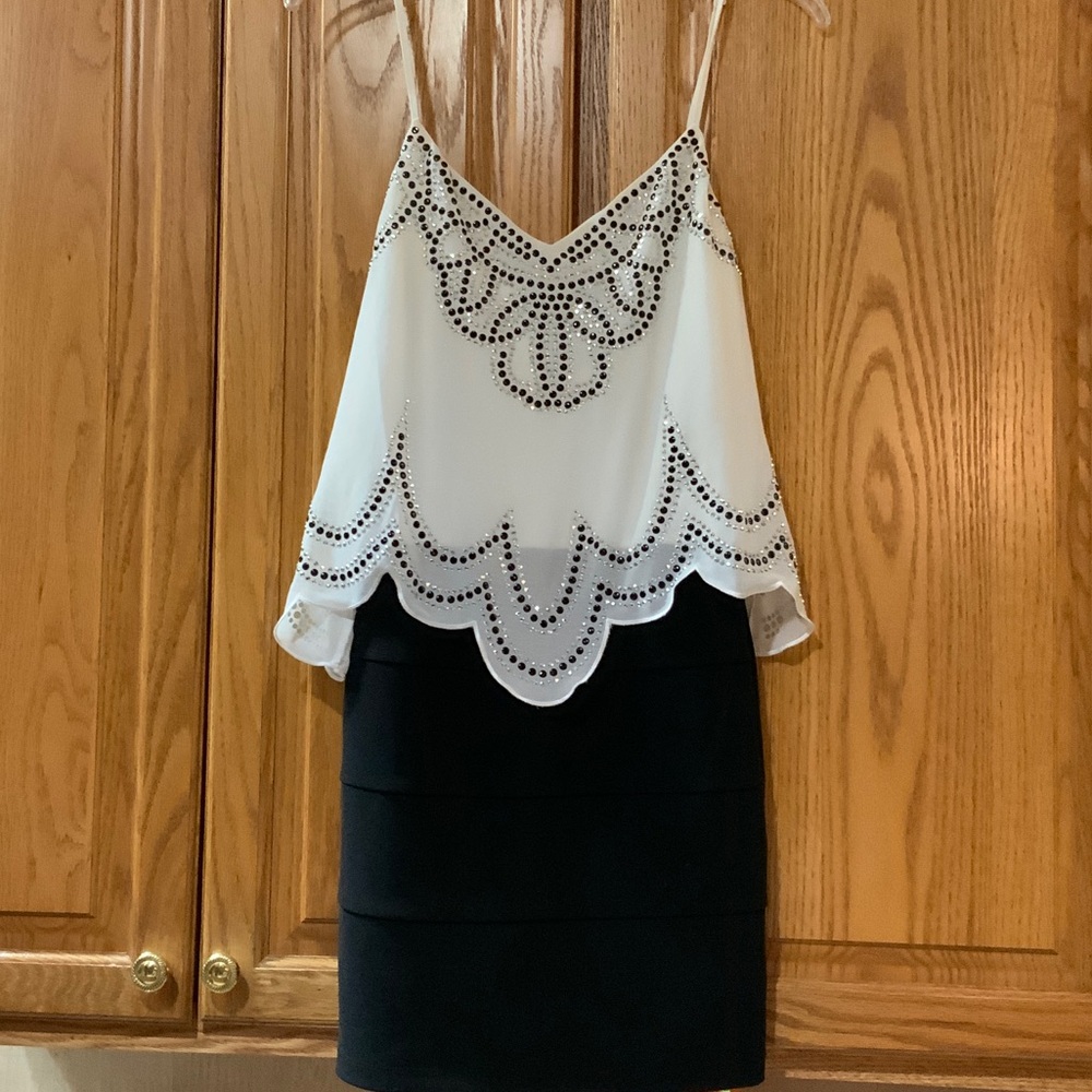 Ruby Rox Black and off  White sequin overlay top Mini Dress